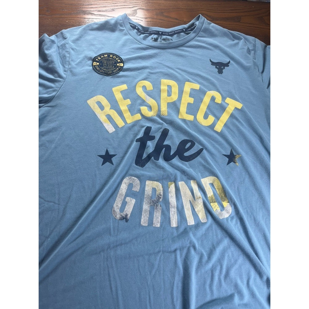 Under Armour Project Rock Shirt XL Blue Respect the Grind Brahma Bull Gym Sport